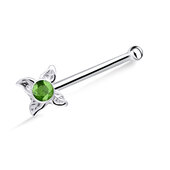 Green Stone Leaf Silver Bone Nose Stud NSKD-673 